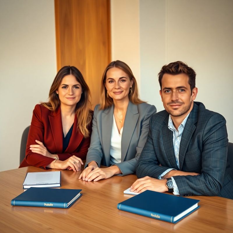 Portret de echipă: trei consultanți fiscali Modern Studio la o masă de conferință